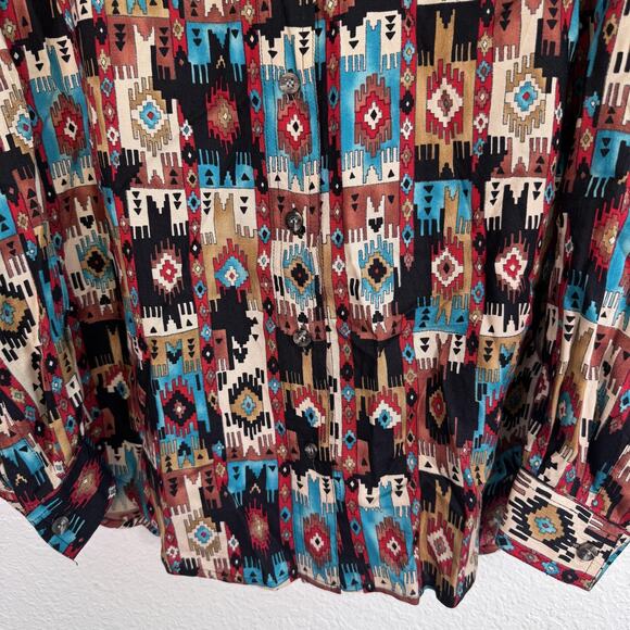 Vintage Western Shirt Womens 14 Aztec Southwestern Rayon Boho 90s Liz Claiborne - Picture 5 of 9